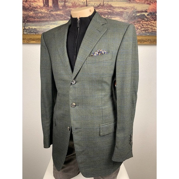 40R Ermenegildo Zegna Green‎ Check Sport Coat - Suit Jacket - Picture 7 of 14